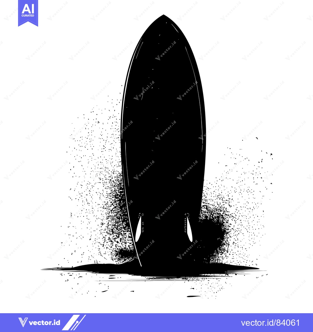 Premium Vector of Black and White Silhouette of a Surfboard Emerging From Water