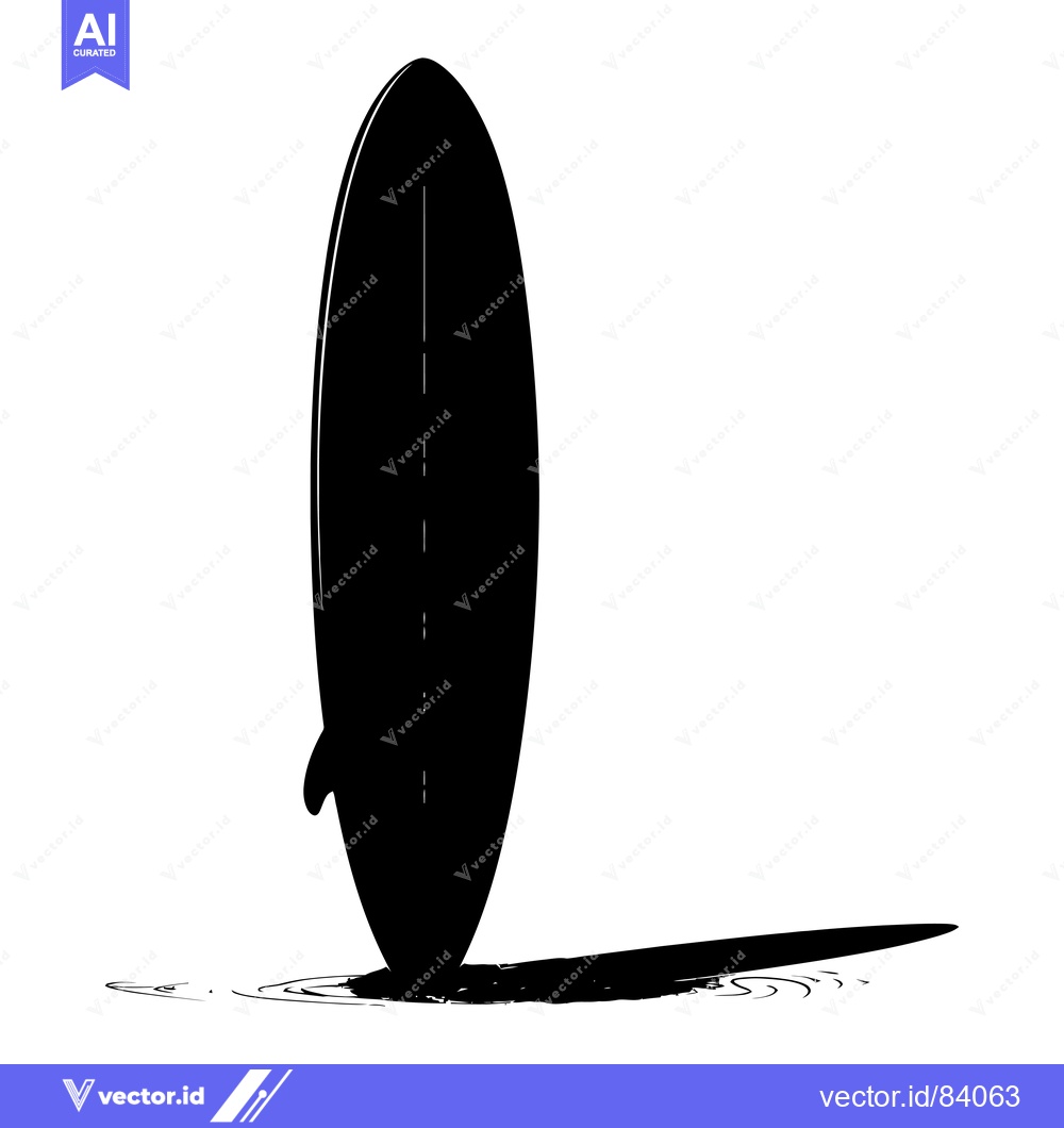 Premium Vector dari Black Silhouette of a Surfboard Standing in the Water