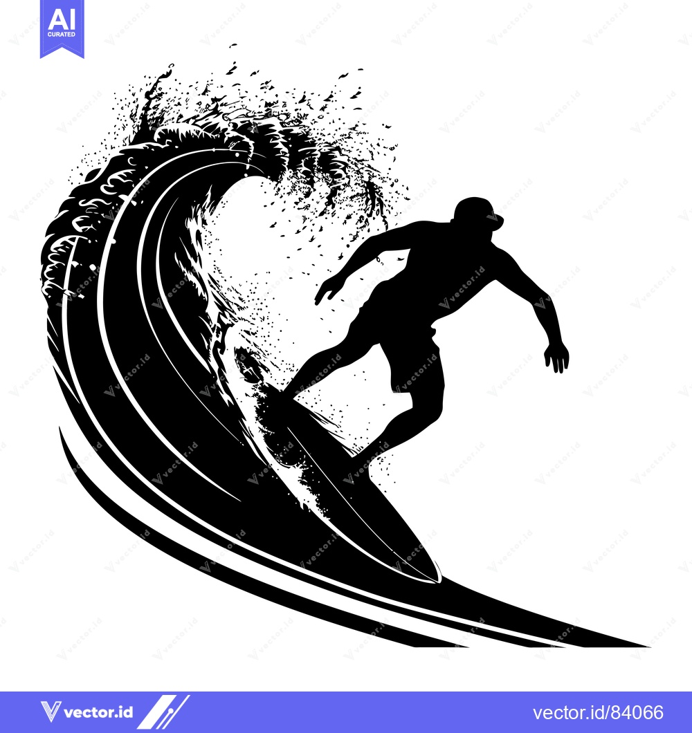 Premium Vector of Silhouette of a Surfer Riding a Wave