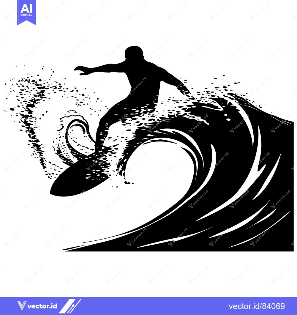Premium Vector dari Silhouette of a Surfer Riding a Large Wave