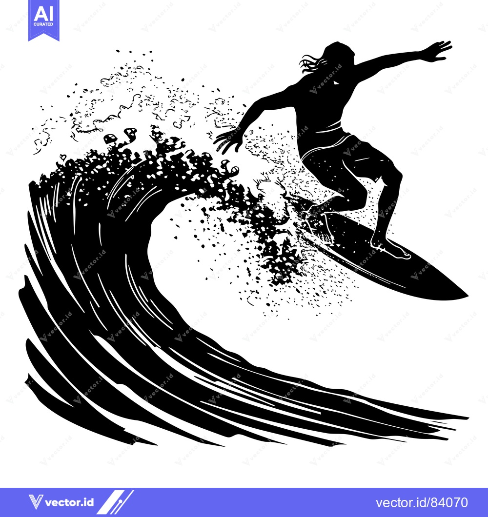 Premium Vector of Silhouette of a Surfer Riding a Wave