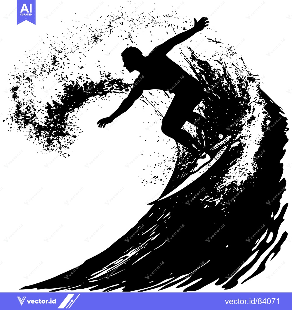 Premium Vector of Silhouette of a Surfer Riding a Large Wave