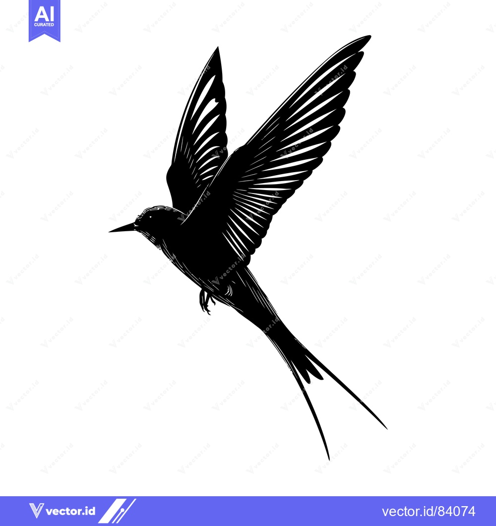 Premium Vector dari Black and White Silhouette of a Bird in Flight