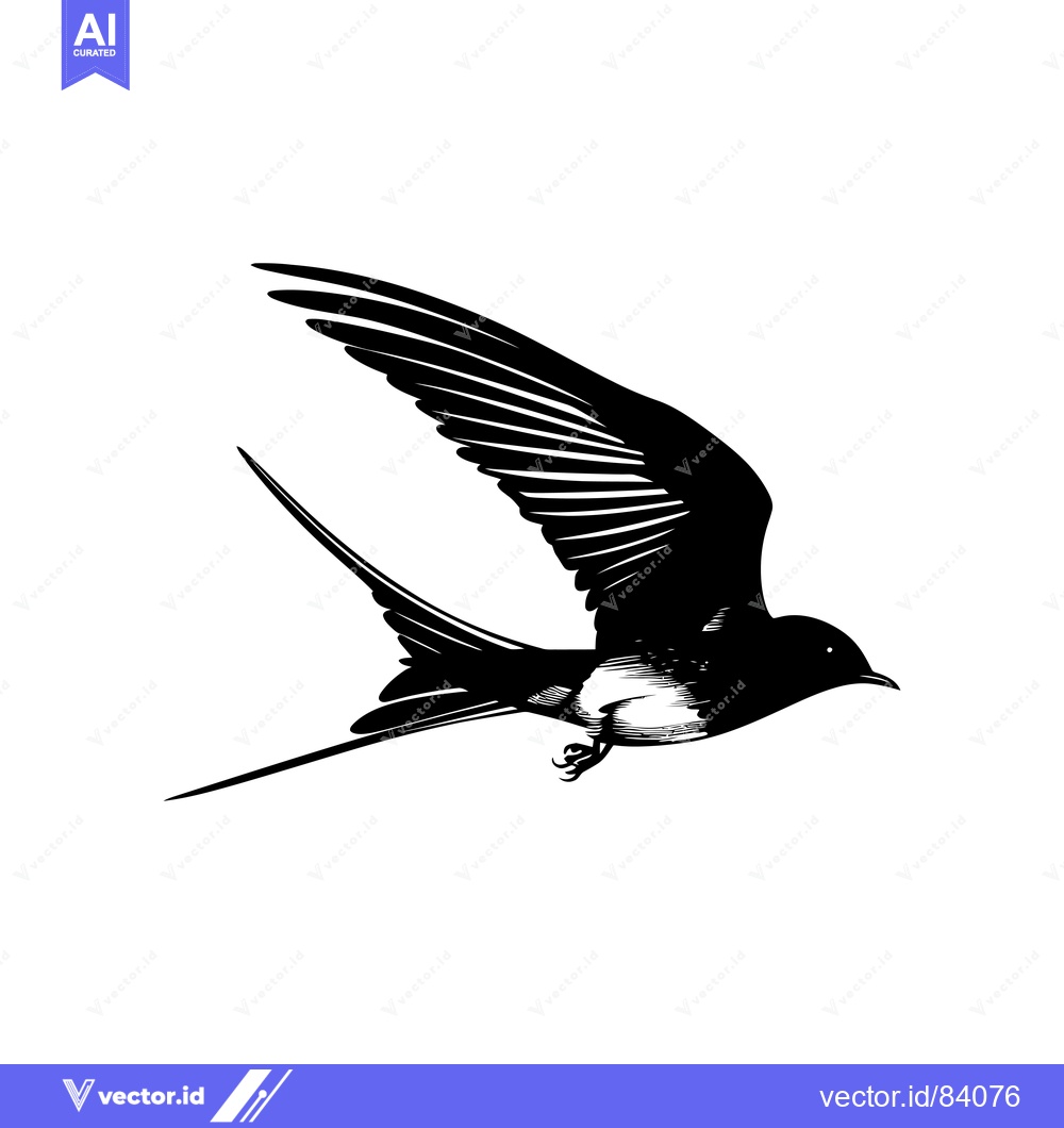 Premium Vector of A Black and White Illustration of a Swallow in Flight
