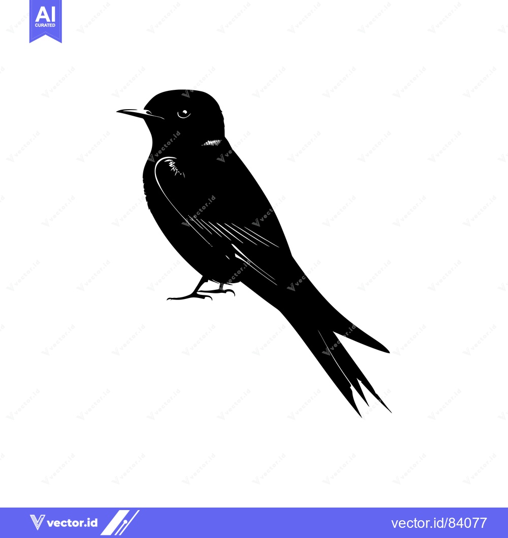Premium Vector of Black Silhouette of a Bird with Pointed Tail Feathers