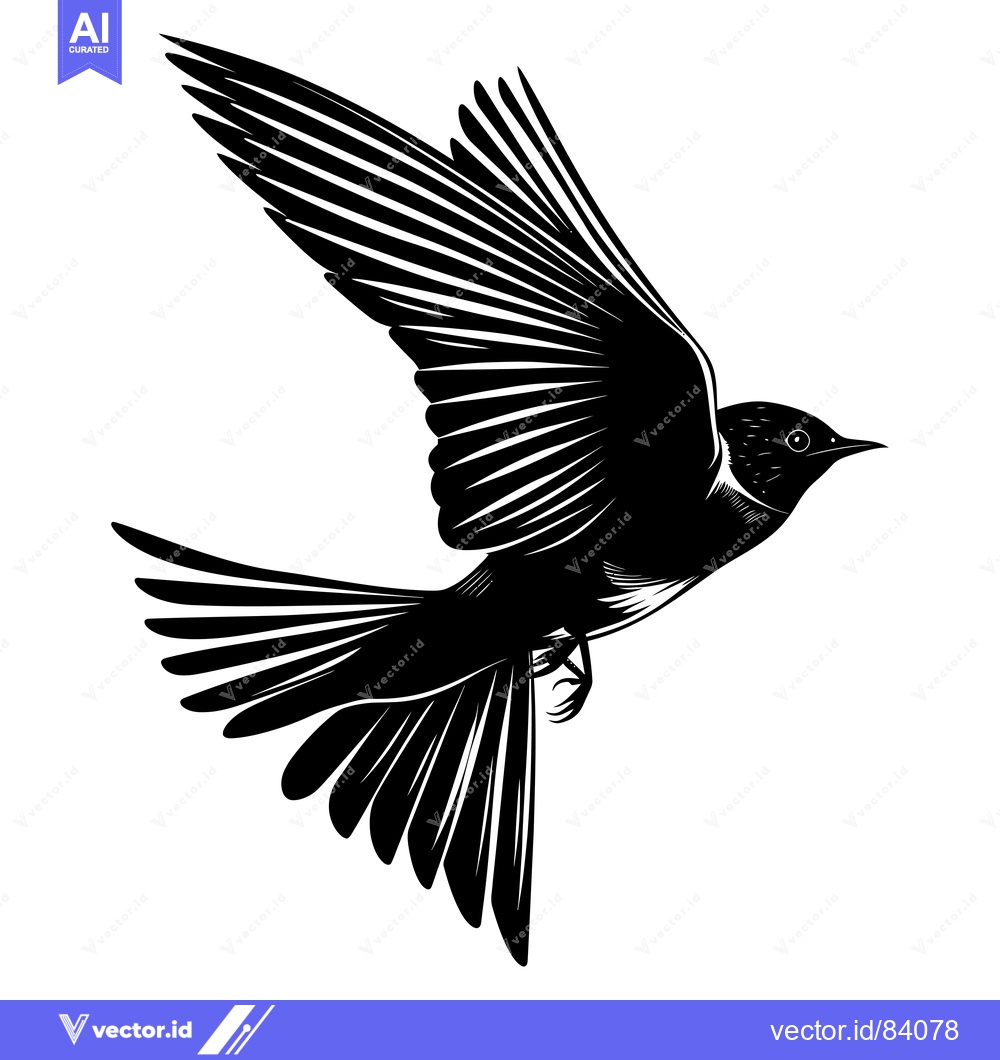 Premium Vector of Black and White Silhouette of a Bird in Flight