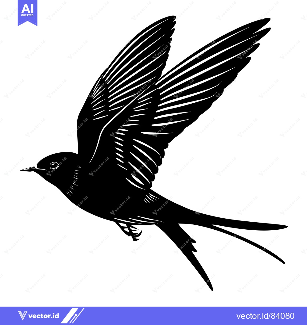 Premium Vector dari A black and white silhouette of a bird in flight