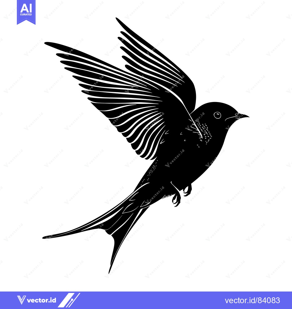 Premium Vector of Black and White Silhouette of a Bird in Flight