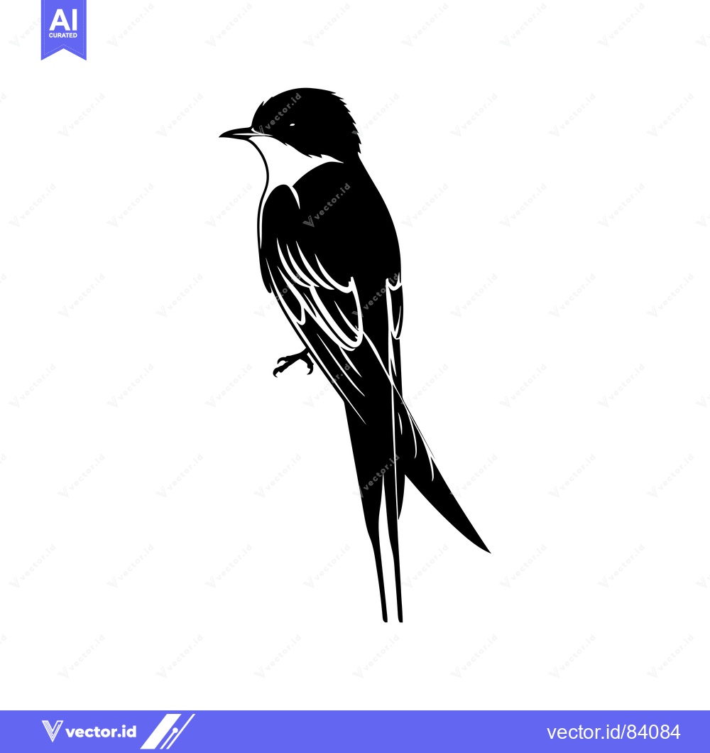 Premium Vector of Black and White Silhouette of a Perched Bird