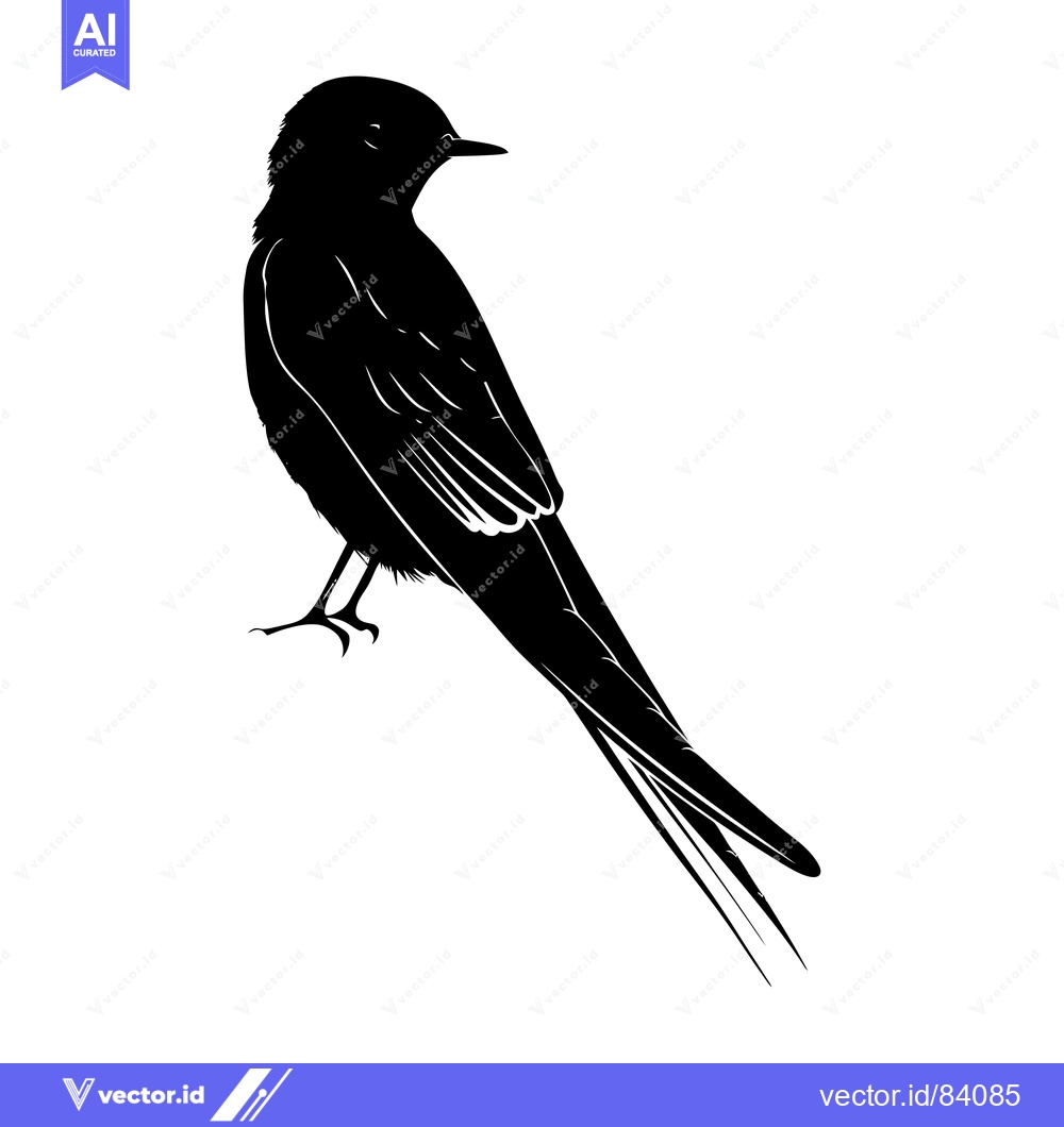 Premium Vector of Black and White Silhouette of a Bird with Long Tail Feathers