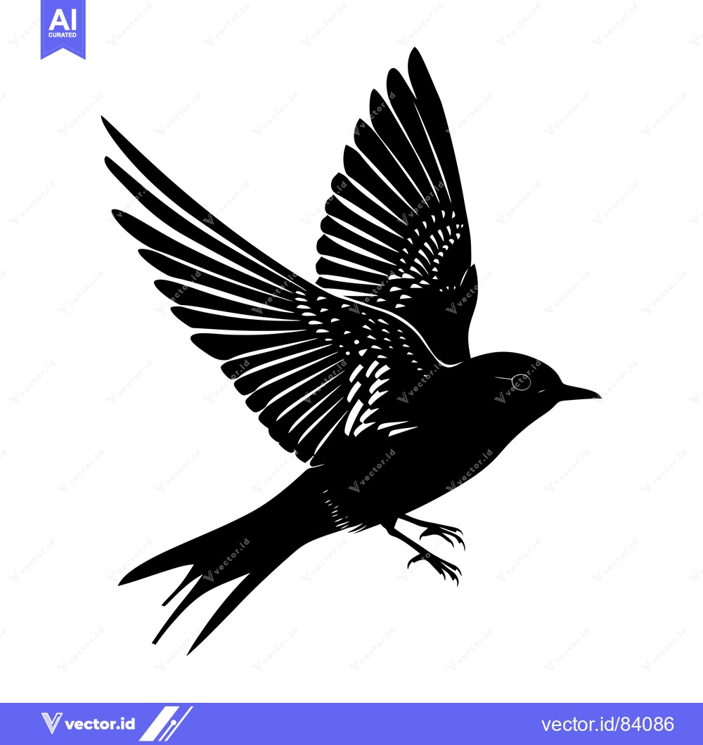 Premium Vector of Black and White Silhouette of a Bird in Flight