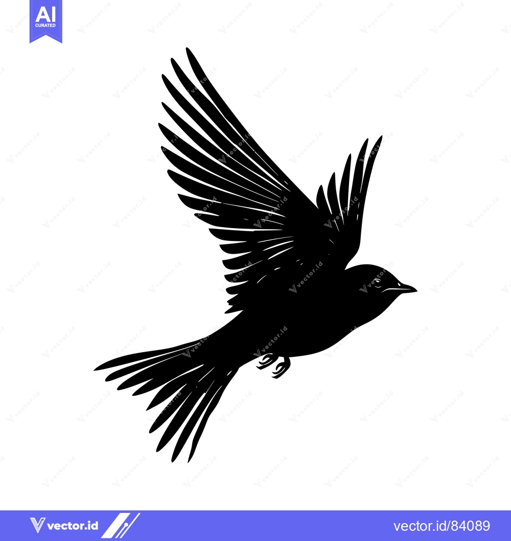 Premium Vector dari Black silhouette of a bird in flight with wings spread wide