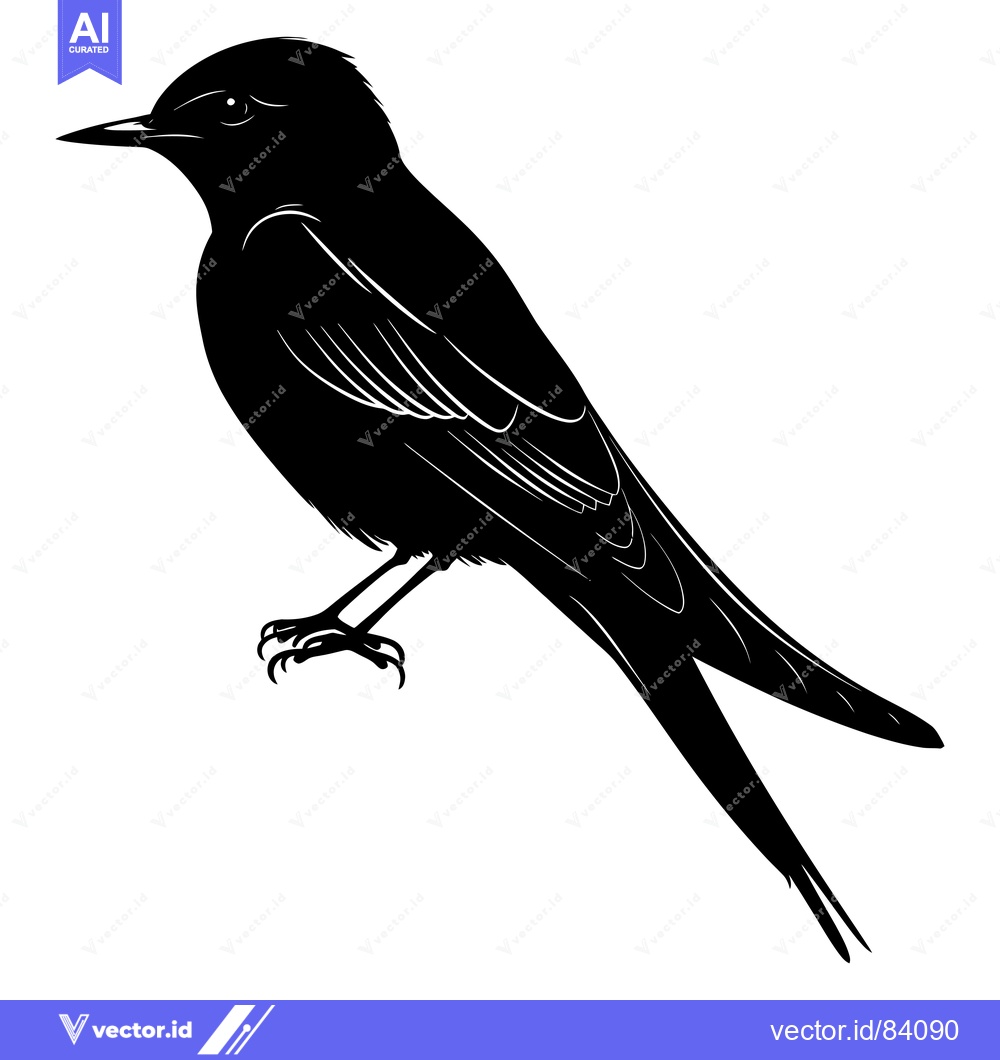 Premium Vector of Black and White Silhouette of a Bird with its Wings Folded