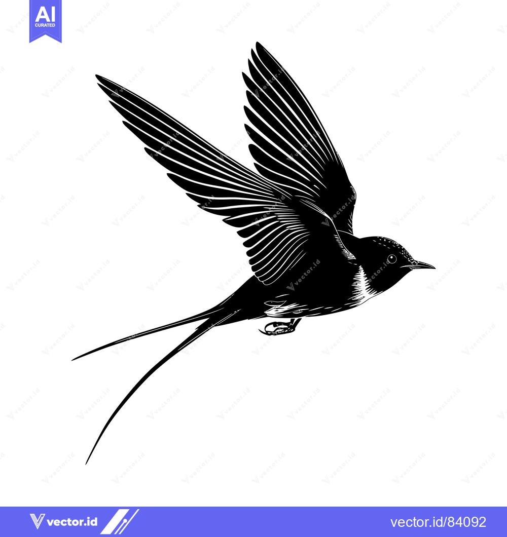 Premium Vector of Black and White Silhouette of a Swallow in Flight