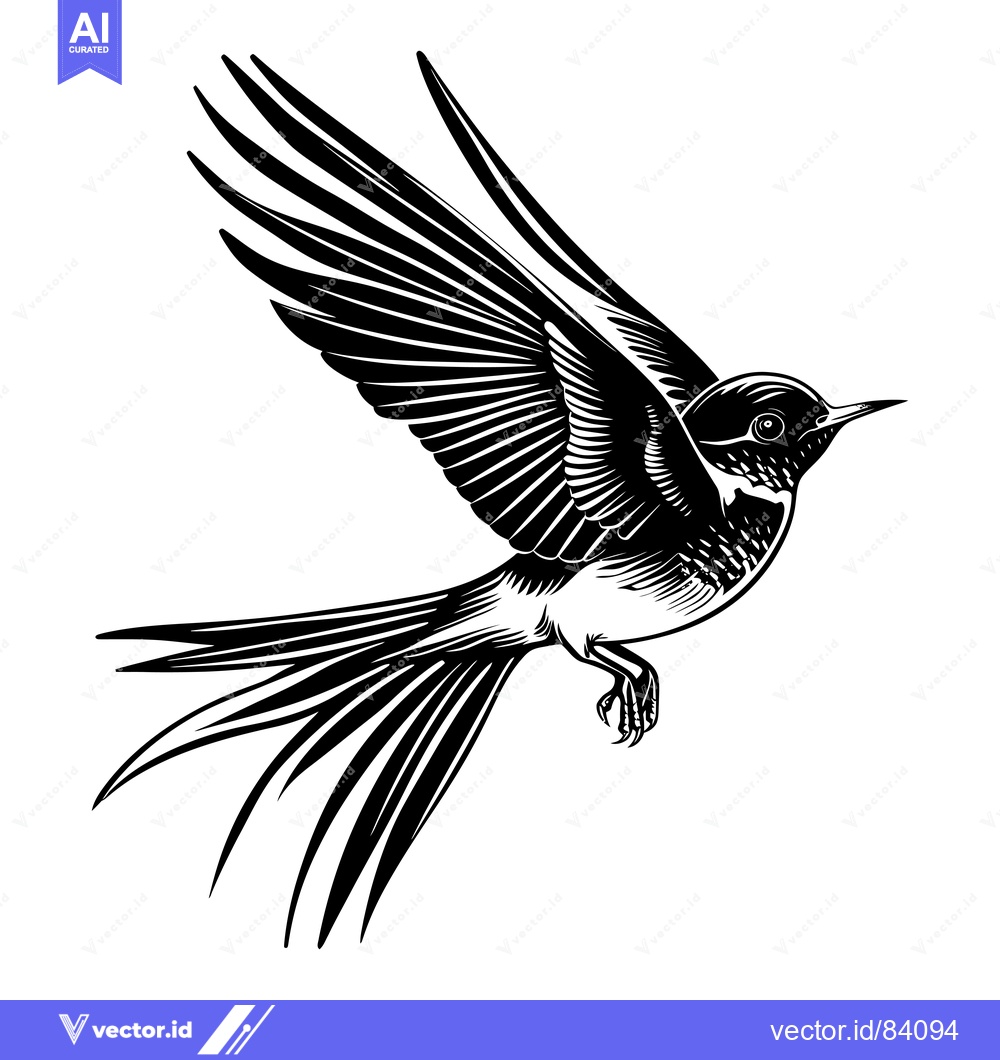 Premium Vector of A Black and White Illustration of a Bird in Flight