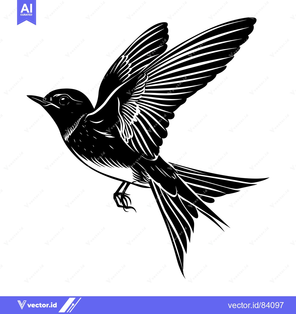 Premium Vector of Black and white silhouette of a bird in flight
