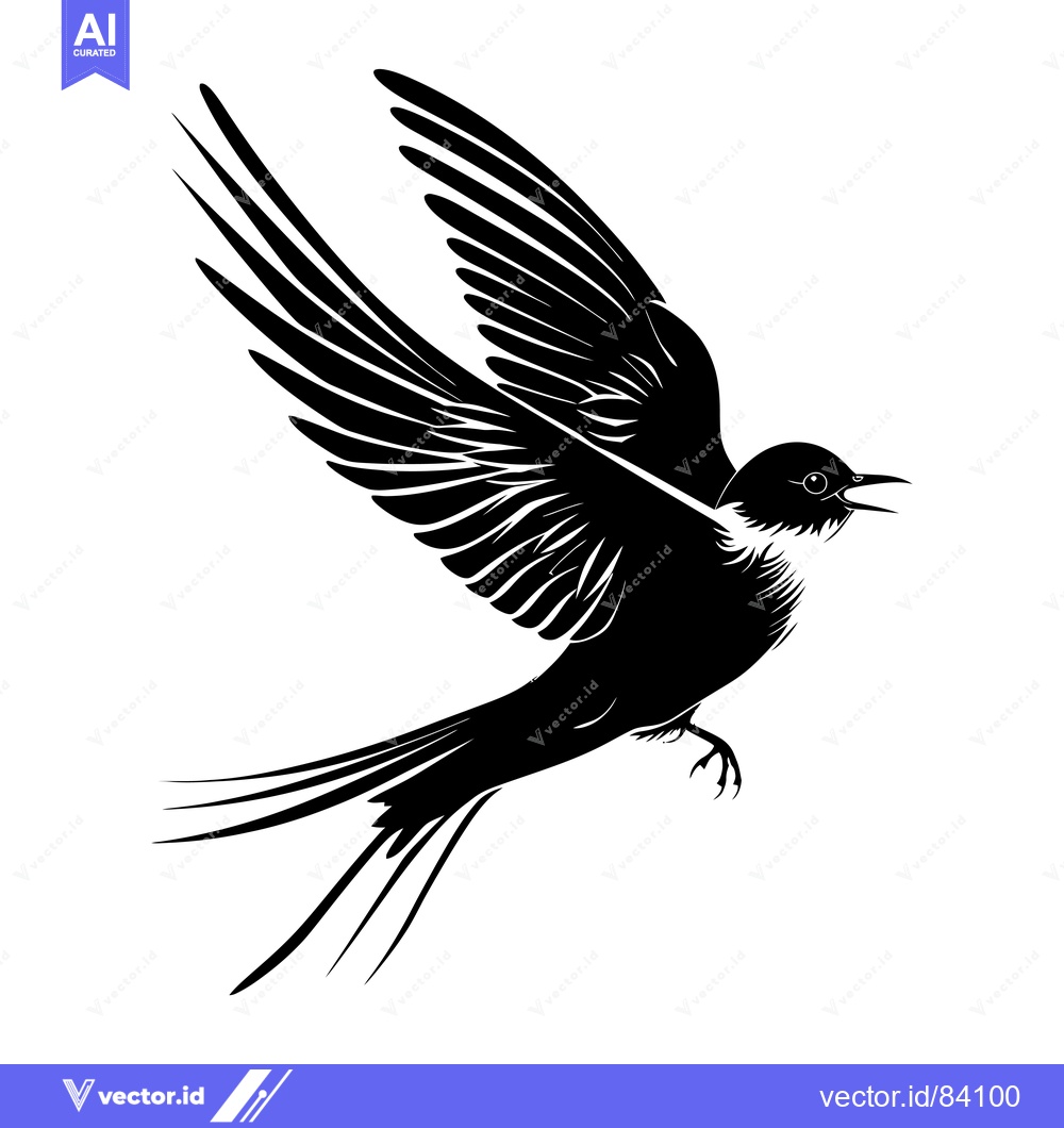 Premium Vector of Black and White Silhouette of a Bird in Flight