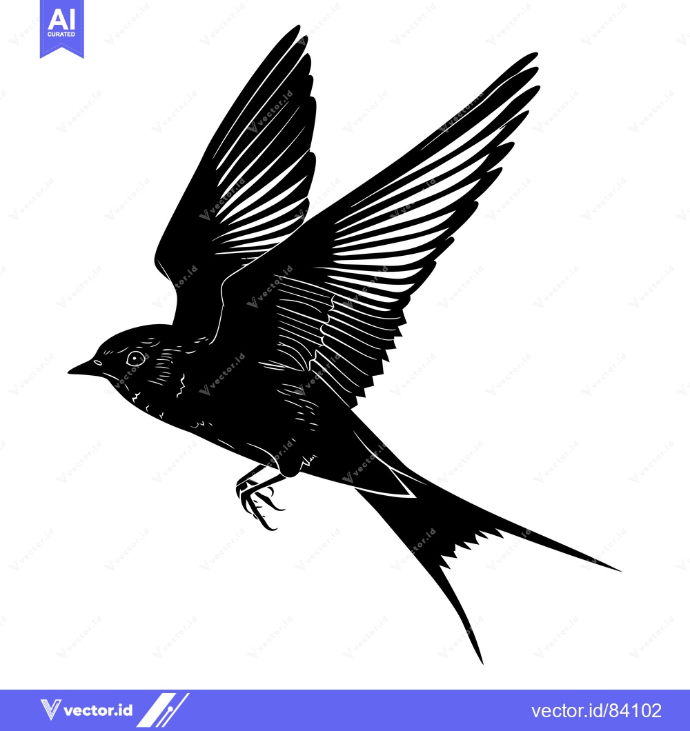 Premium Vector of Black and White Silhouette of a Swallow in Flight