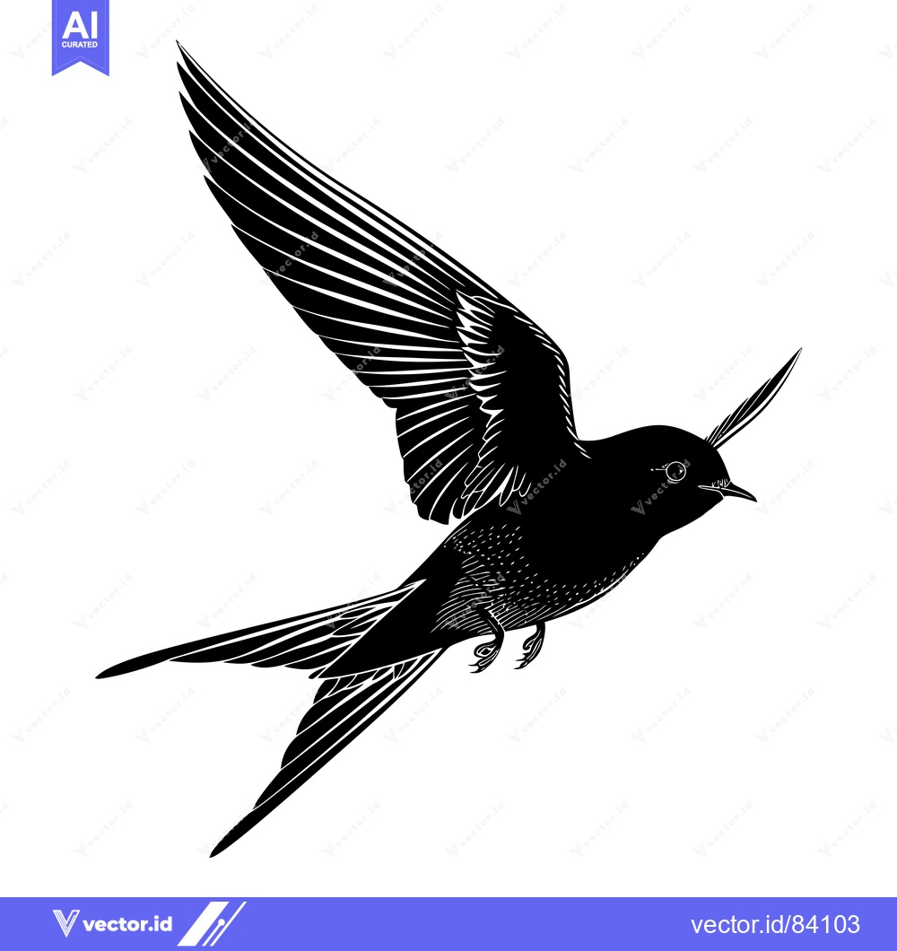 Premium Vector of A Black and White Silhouette of a Swallow in Flight