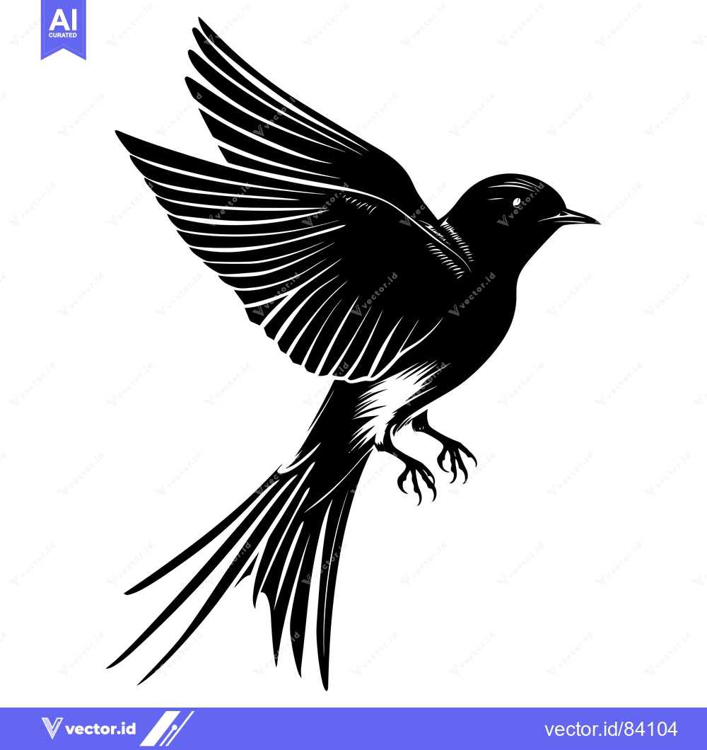 Premium Vector dari Black and White Silhouette of a Bird in Flight