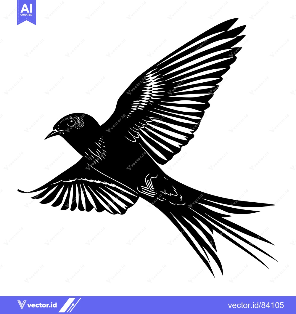 Premium Vector dari Black and White Silhouette of a Bird in Flight