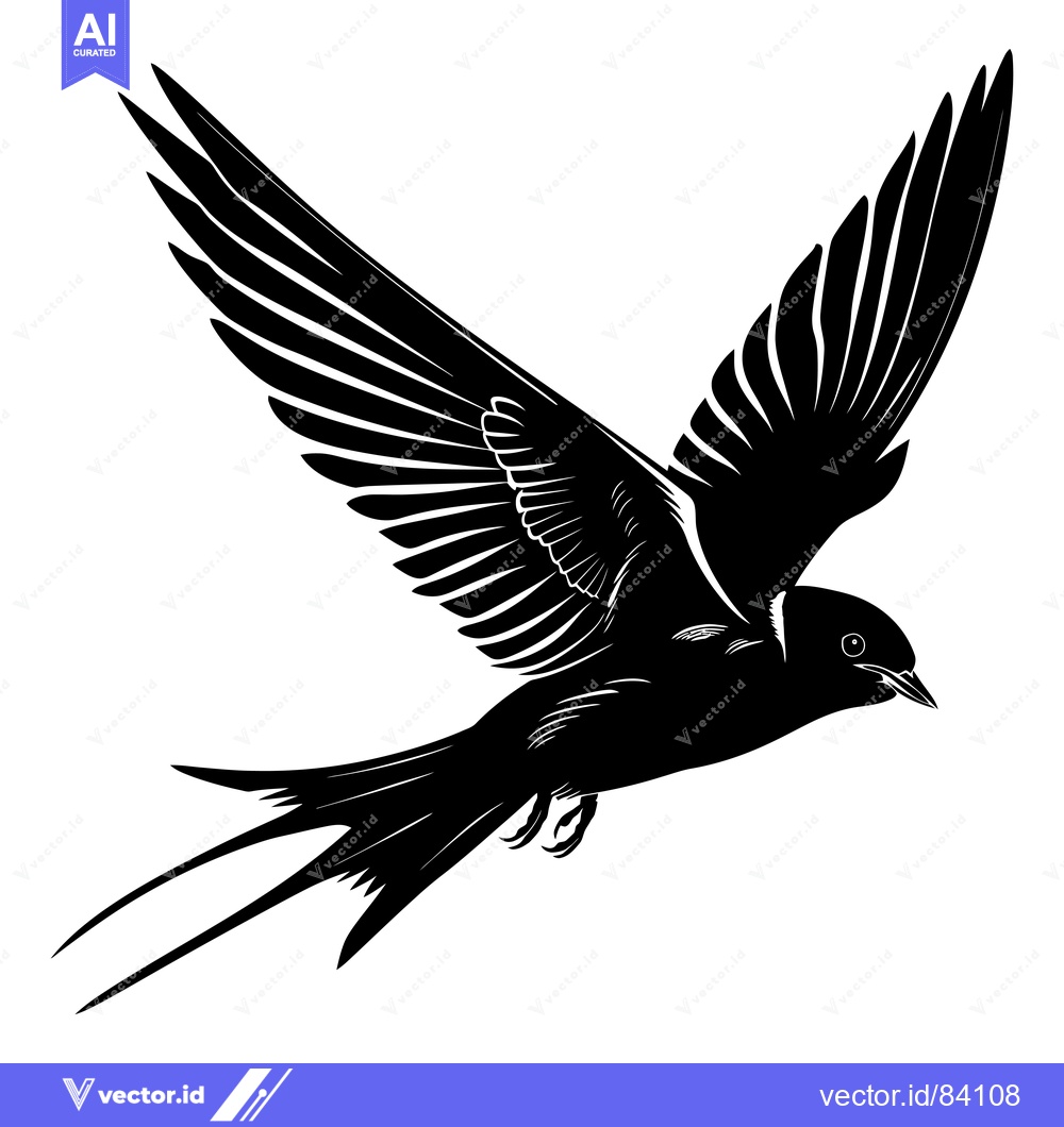 Premium Vector dari Black and White Silhouette of a Swallow in Flight