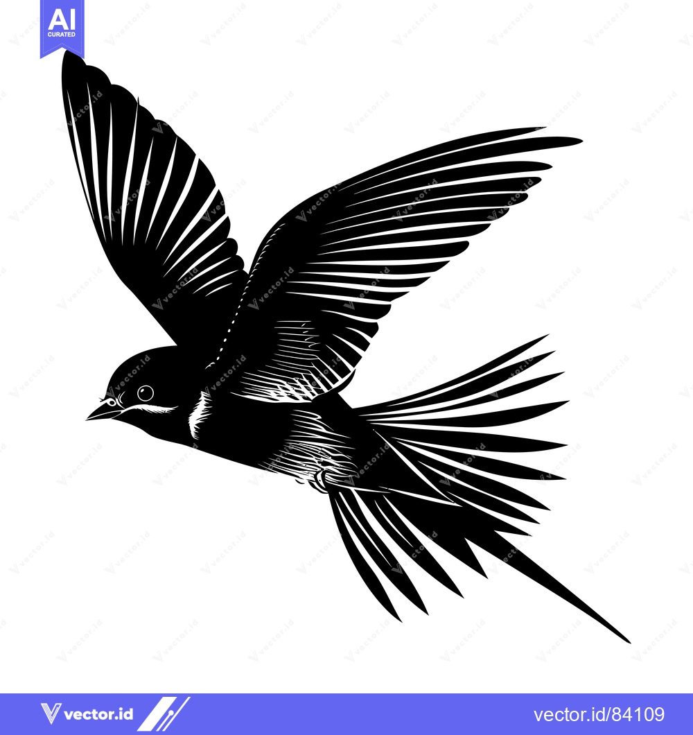 Premium Vector of Black and White Silhouette of a Bird in Flight