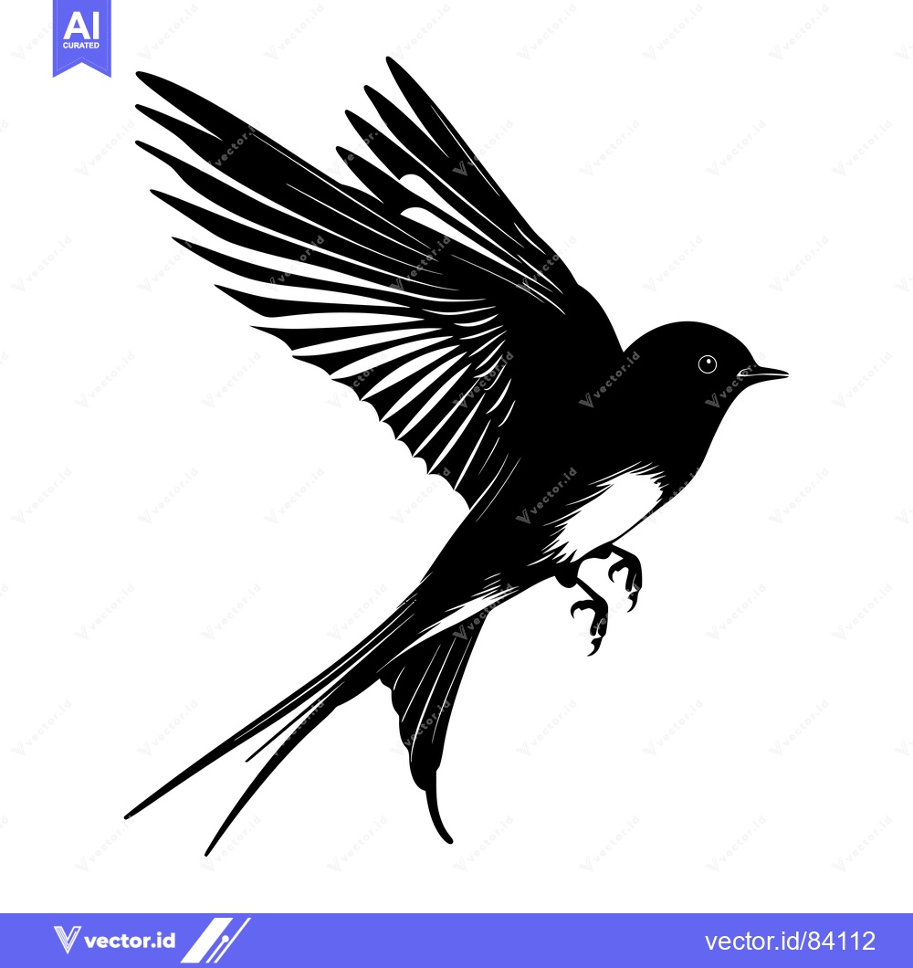 Premium Vector dari Black and white silhouette of a bird with spread wings in flight