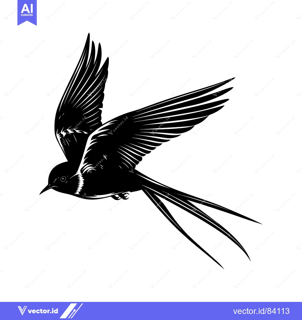 Premium Vector dari Black and White Silhouette of a Bird in Flight