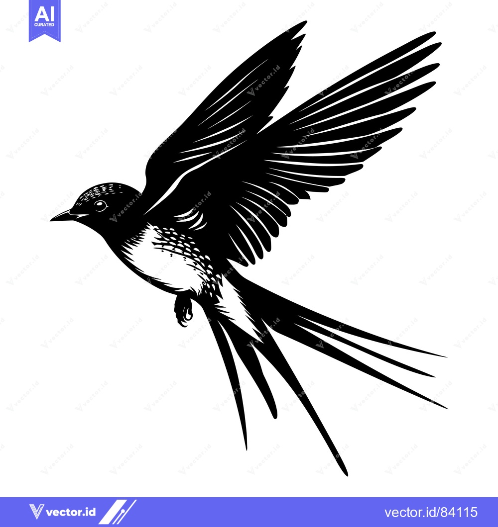 Premium Vector dari Black and White Illustration of a Swallow in Flight