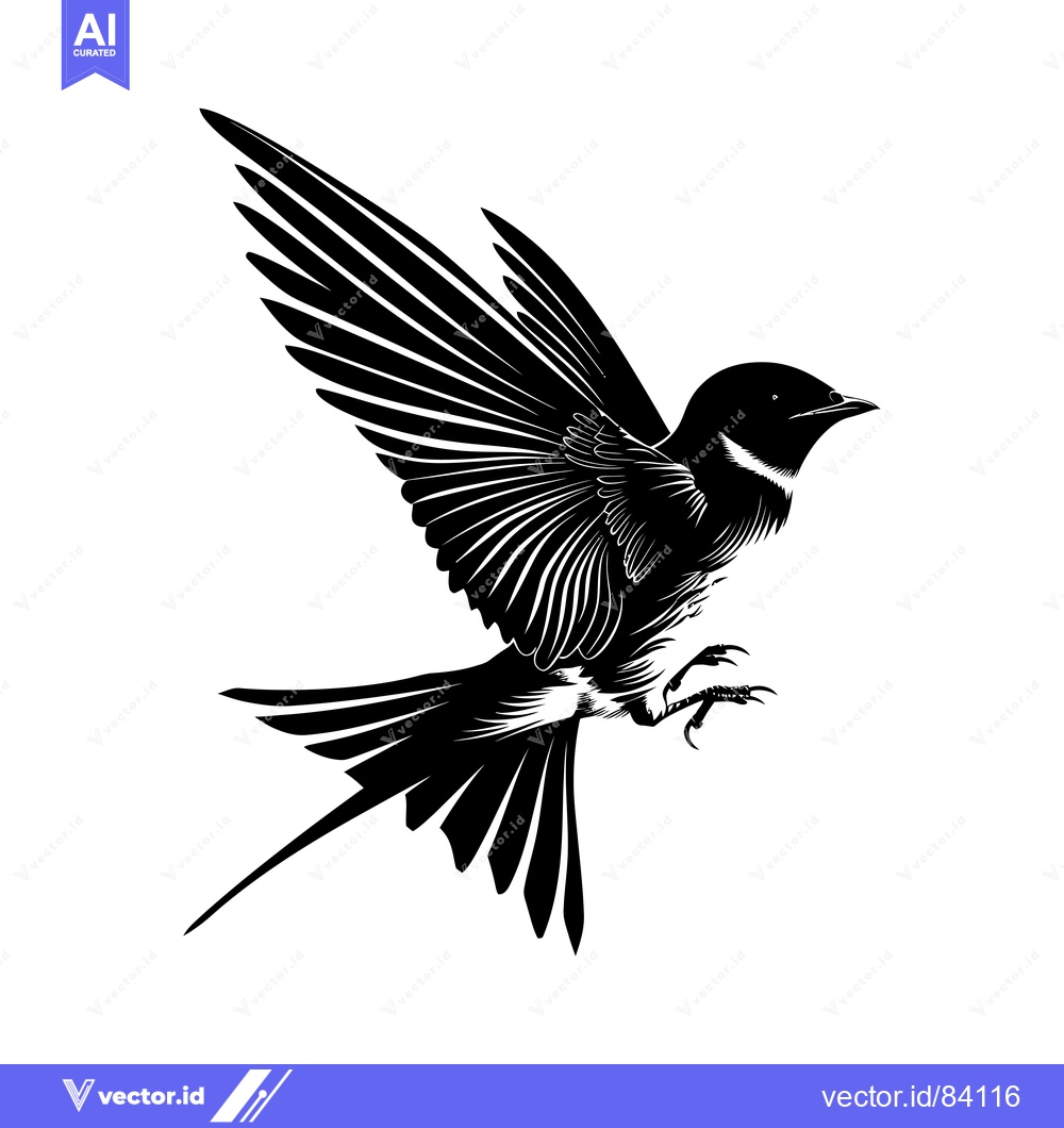Premium Vector dari Black and White Silhouette of a Swallow in Flight