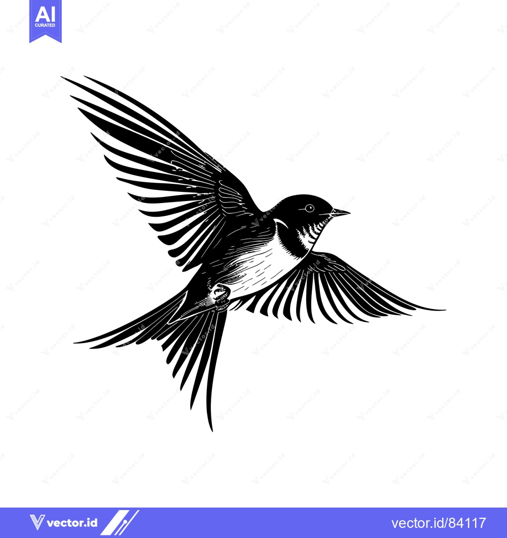 Premium Vector dari Black and White Illustration of a Swallow in Flight