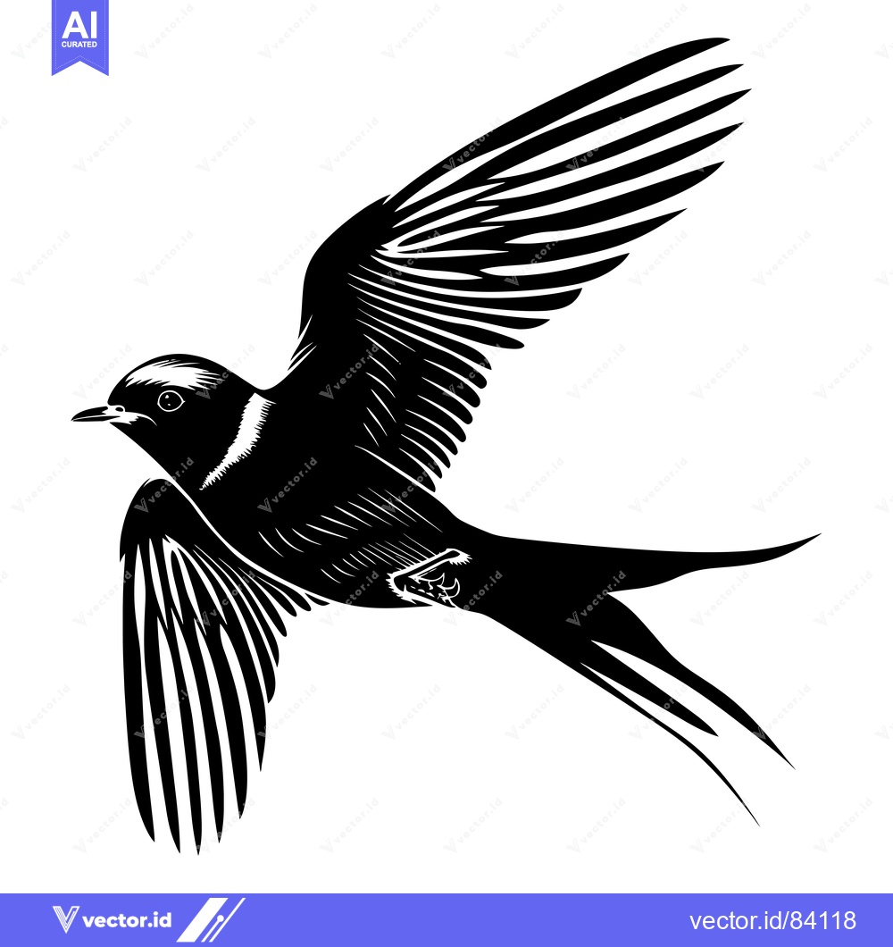 Premium Vector of Black and White Silhouette of a Bird in Flight