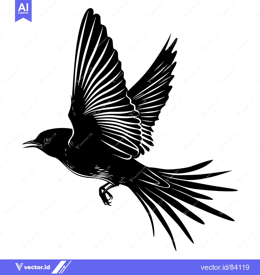 Premium Vector dari Black and white silhouette of a bird in flight