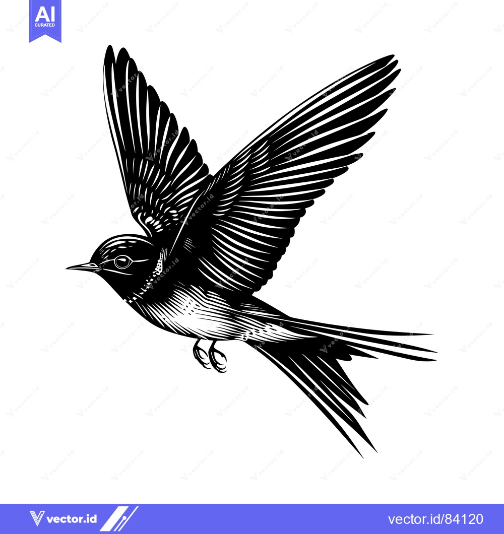 Premium Vector dari Black and White Illustration of a Swallow in Flight
