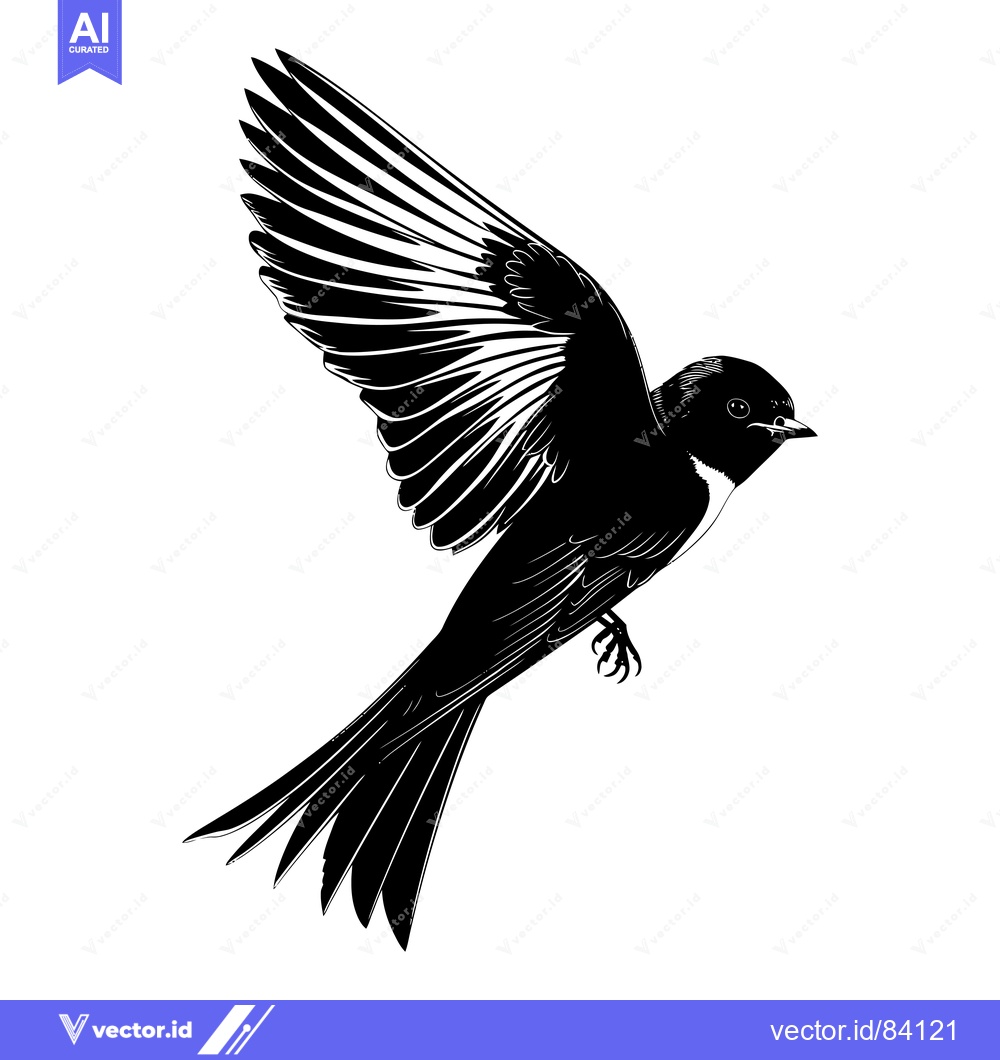 Premium Vector of Black and White Silhouette of a Bird in Flight