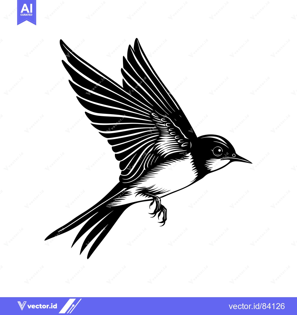 Premium Vector of Black and White Illustration of a Bird in Flight