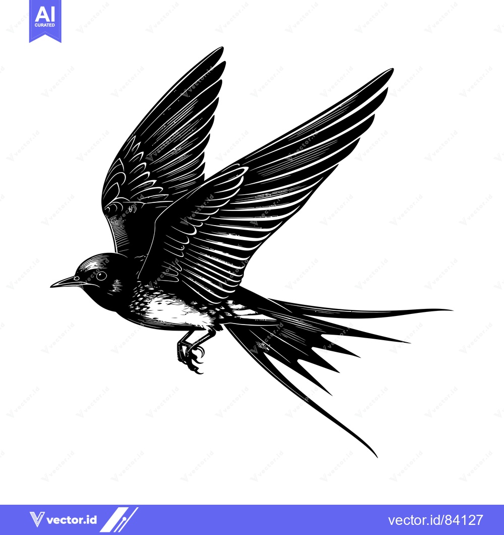 Premium Vector of A Black and White Silhouette of a Swallow in Flight