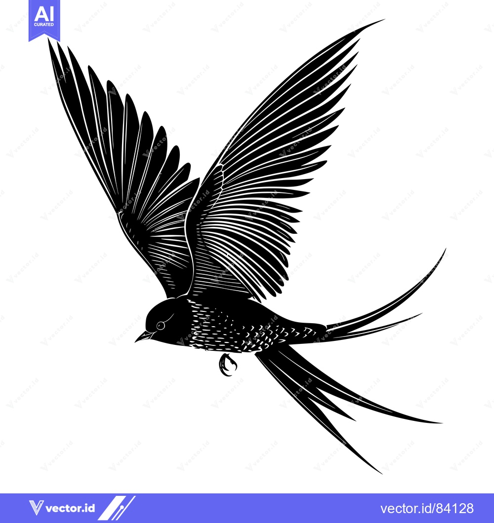 Premium Vector of Black and White Silhouette of a Swallow in Flight