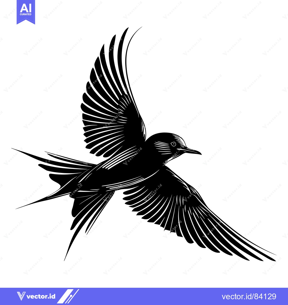 Premium Vector dari Black and White Silhouette of a Bird in Flight