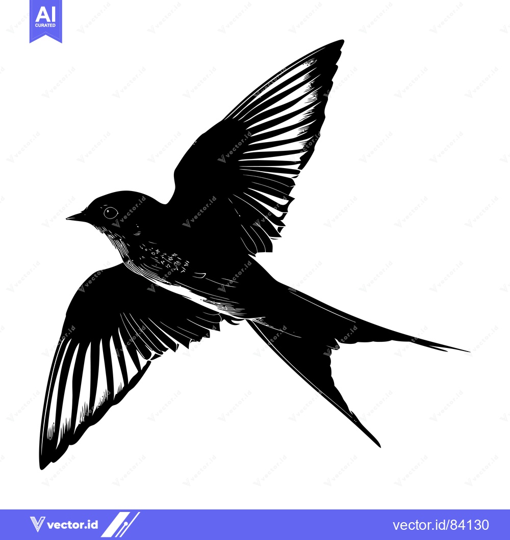 Premium Vector dari Black and White Illustration of a Swallow in Flight