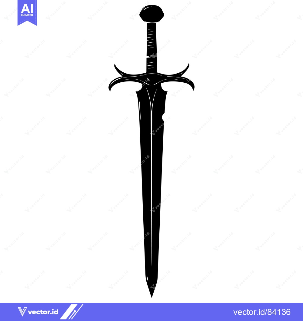 Premium Vector of Black and White Silhouette of a Medieval Sword