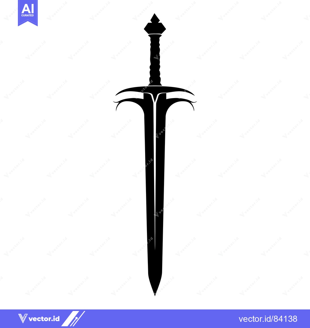 Premium Vector of Black and White Silhouette of a Sword with a Detailed Handle