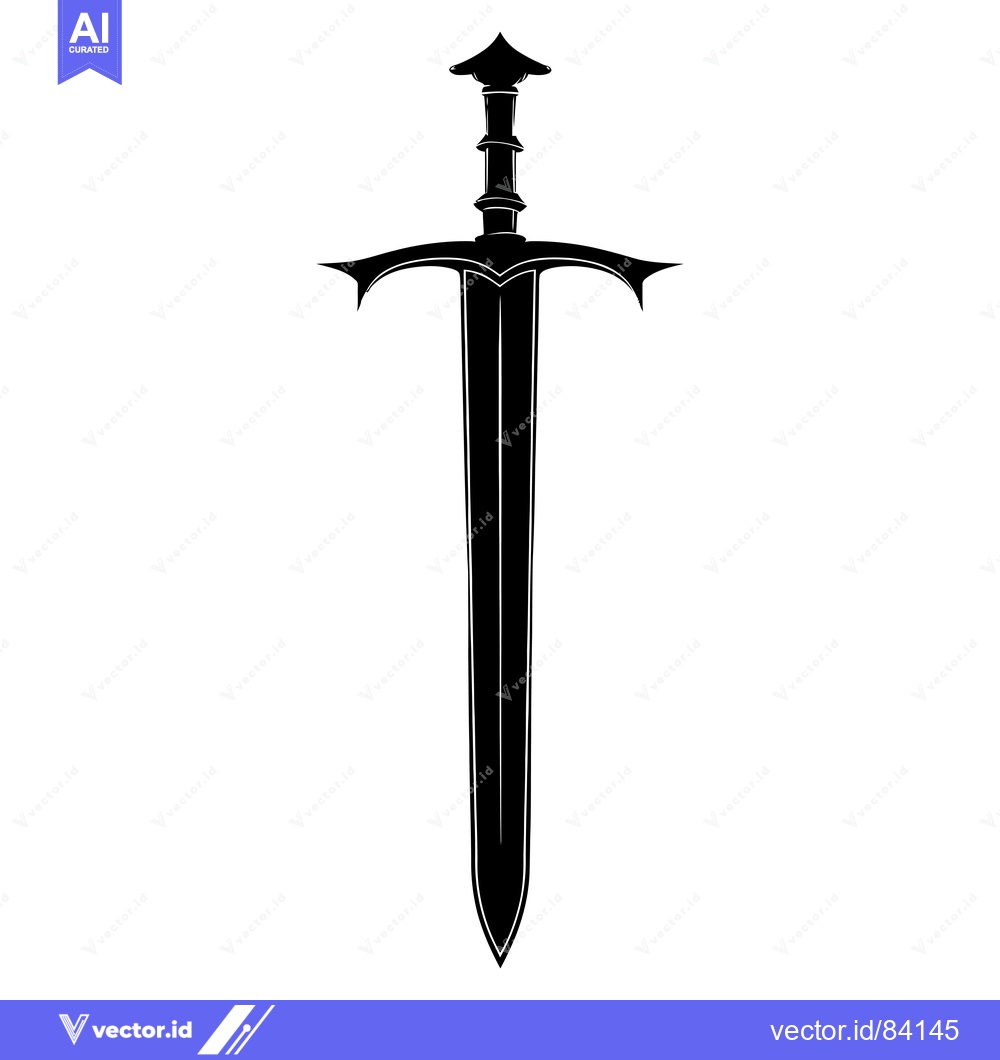 Premium Vector dari A black silhouette of a sword with a pointed tip and a crossguard
