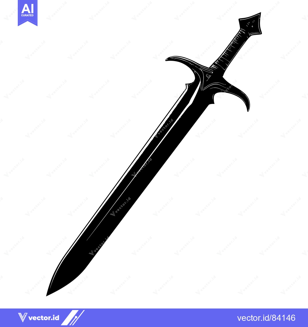 Premium Vector dari Black and White Illustration of a Fantasy Sword