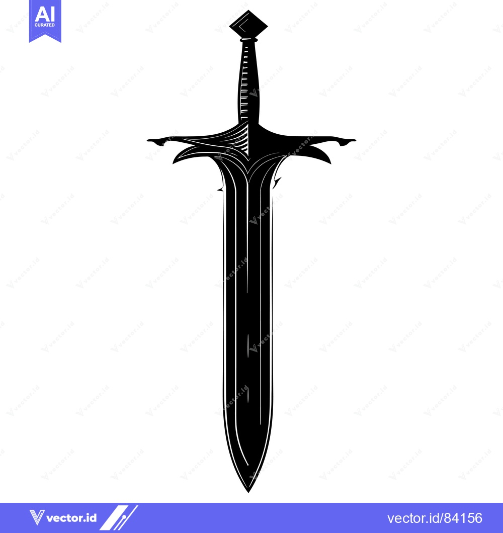 Premium Vector dari Black and White Silhouette of a Medieval Sword