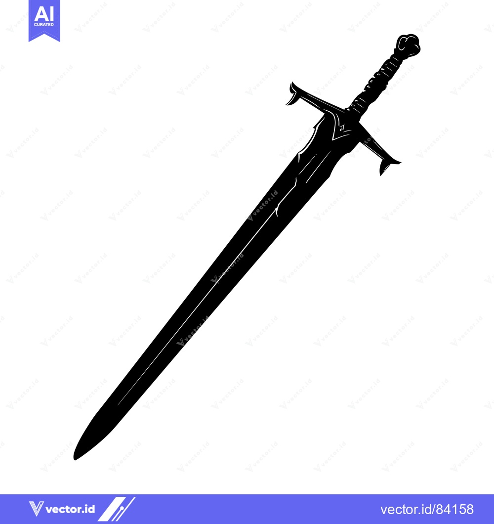 Premium Vector of Black and White Silhouette of a Sword with a Detailed Hilt