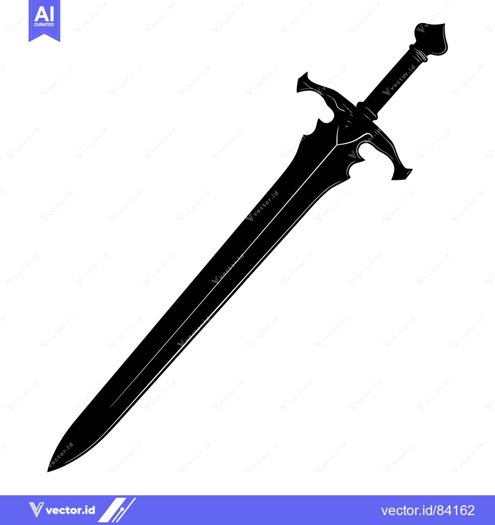 Premium Vector dari A Black Silhouette of a Medieval Sword with a Pointed Tip