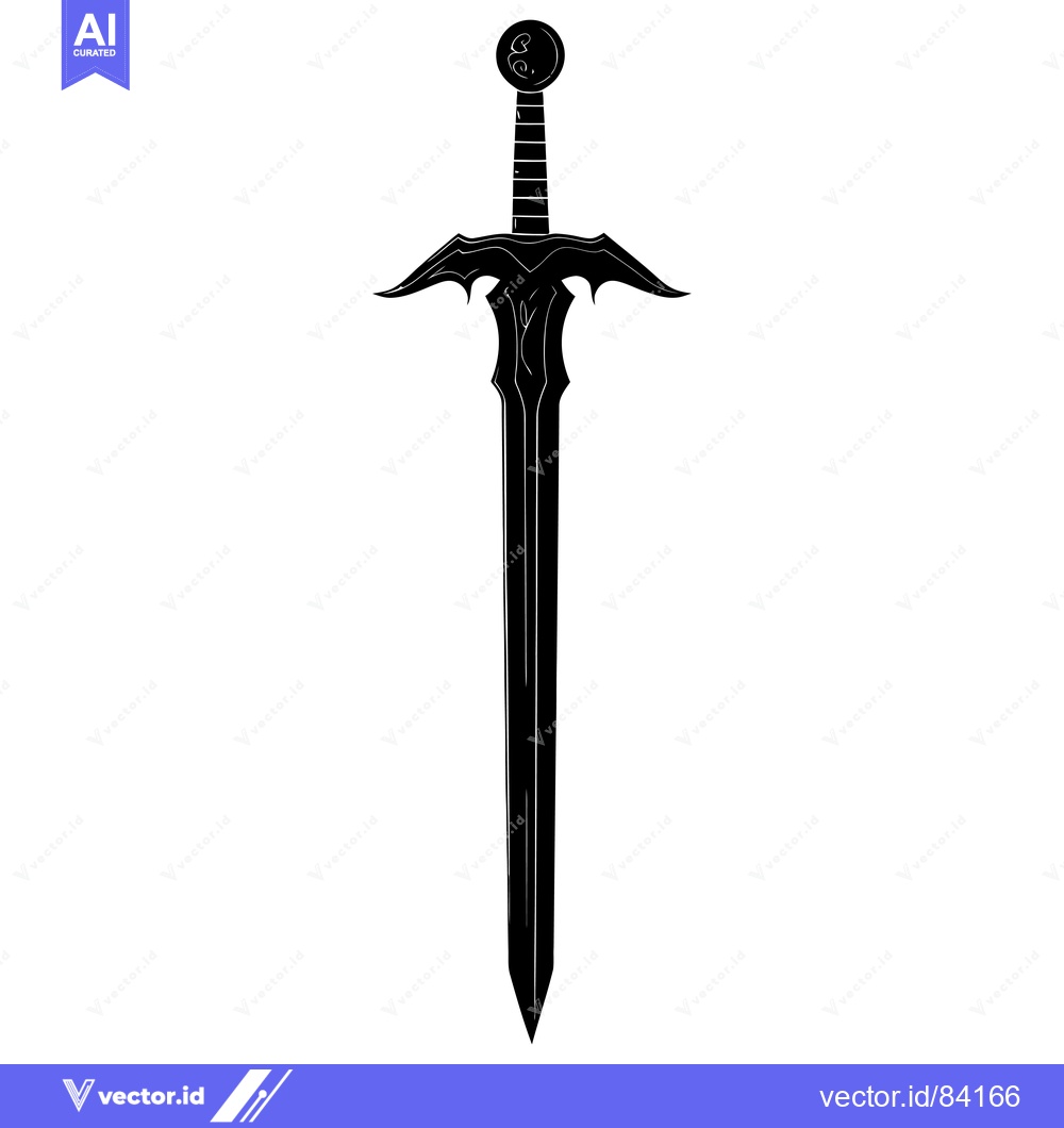 Premium Vector of A Black and White Silhouette of a Fantasy Sword