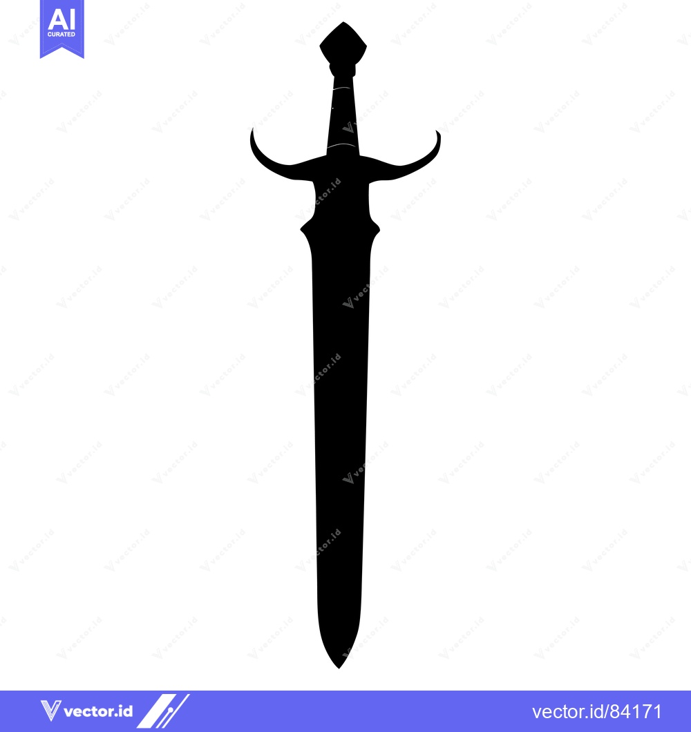 Premium Vector of Black and white silhouette of a sword with a cross guard